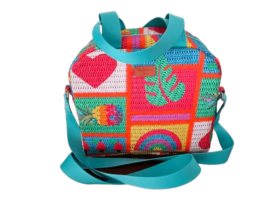 Bolsa térmica de crochê colorido